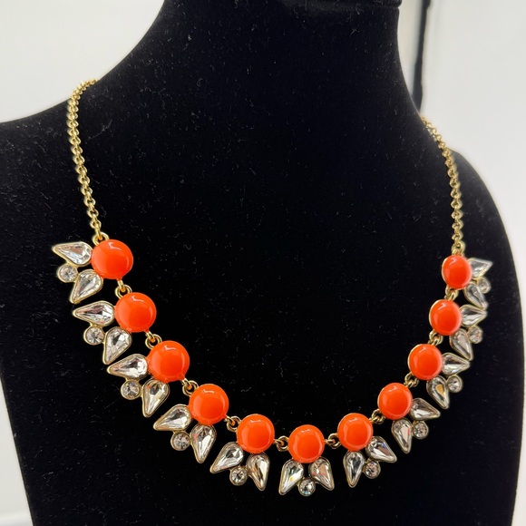J. Crew Coral Enamel Stones and Glass Rhinestones Statement Gold Tone Necklace - Picture 5 of 8